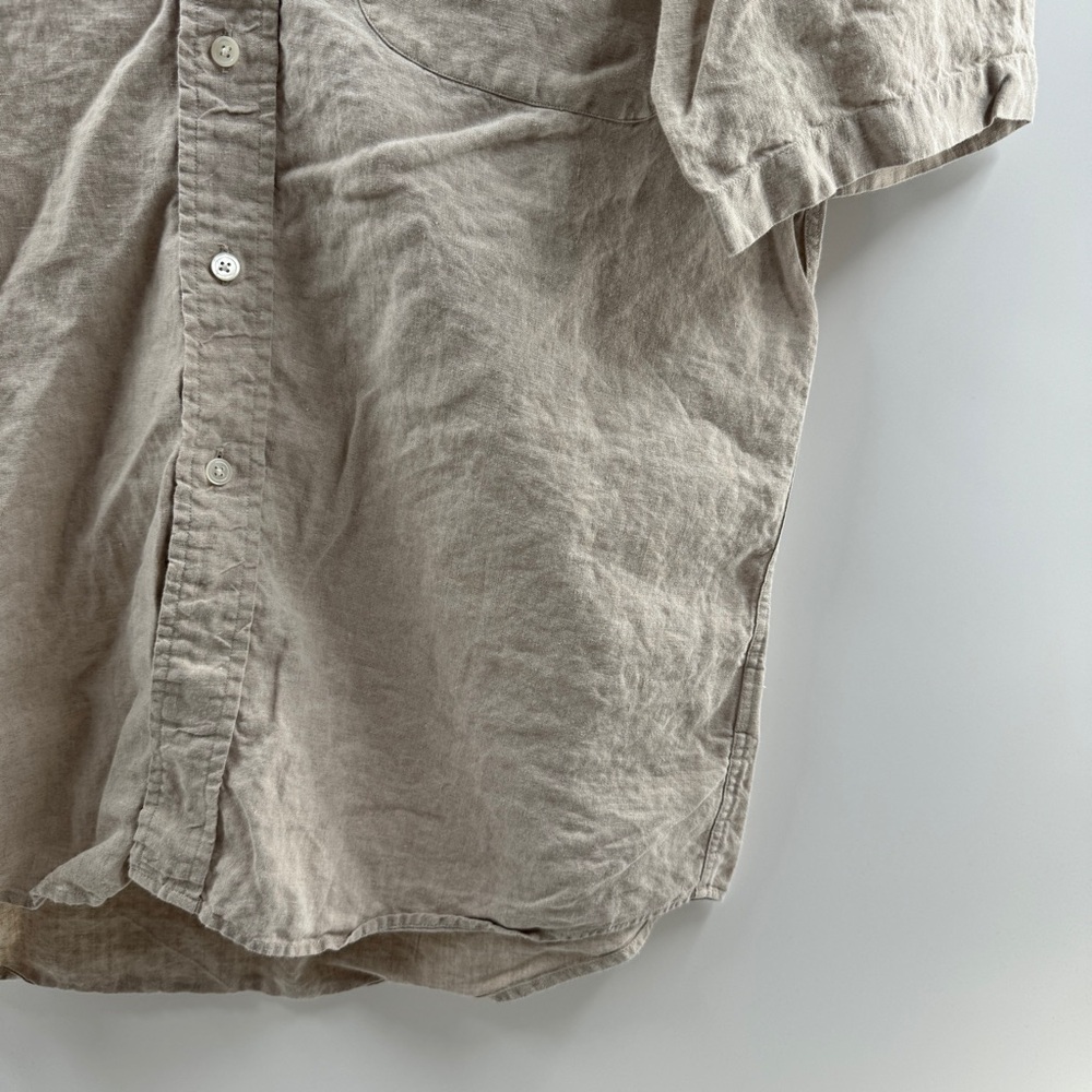 Lands’ End 100% Irish Linen Beige Short Sleeve Button-Up Size Medium Regular - Picture 3 of 8